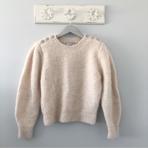 & Other Stories Rhinestone Button Beige Sweater NEW - Picture 1 of 12